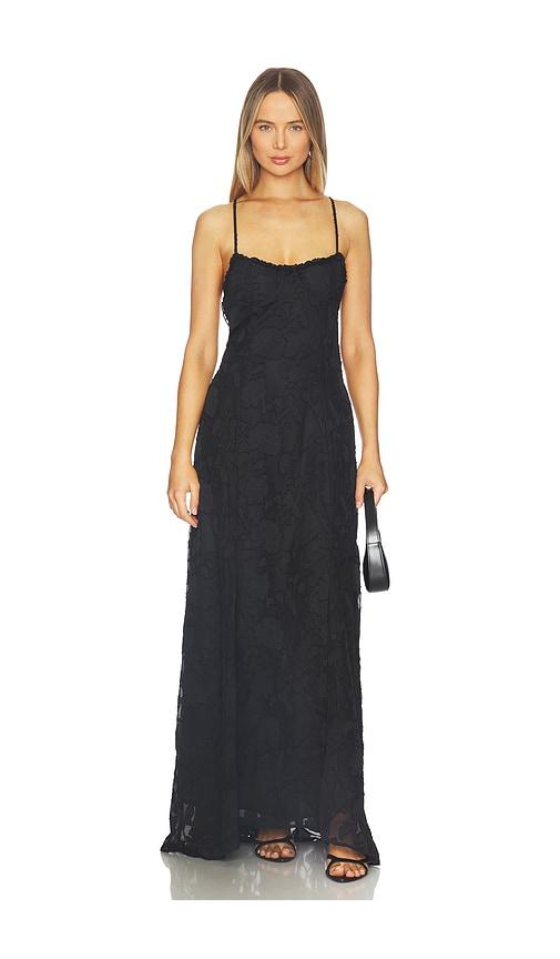 runaway the label ellerby frill trim maxi dress in black.