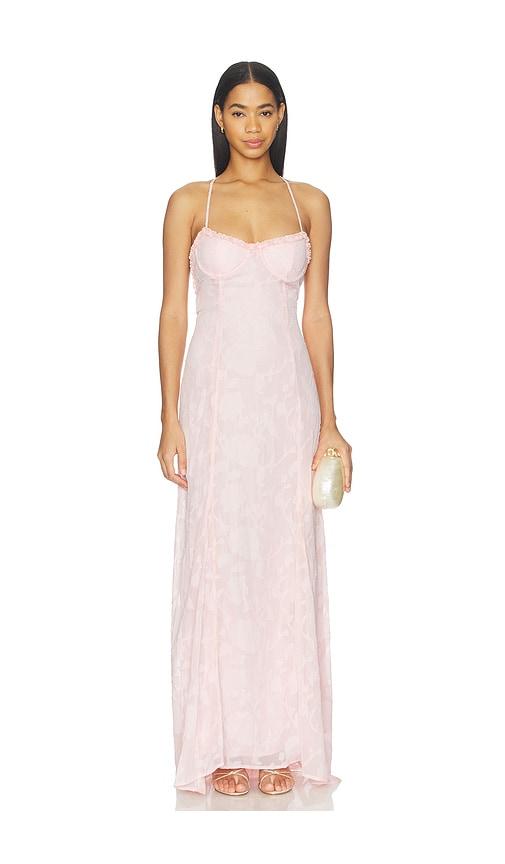 runaway the label ellerby frill trim maxi dress in pink.