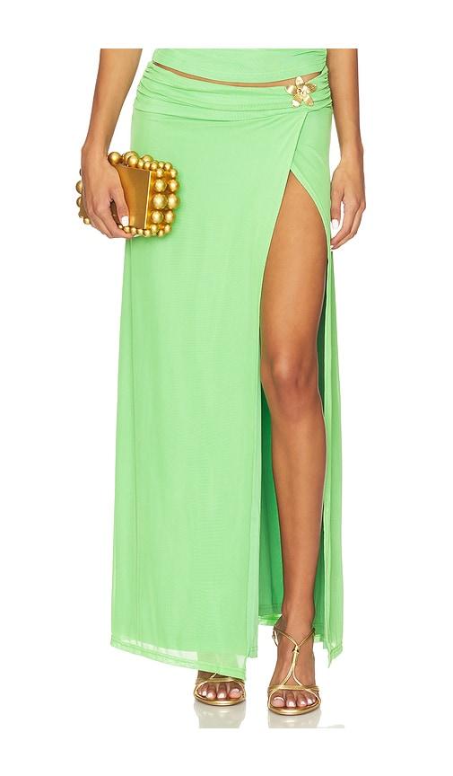 runaway the label farley maxi skirt in green.
