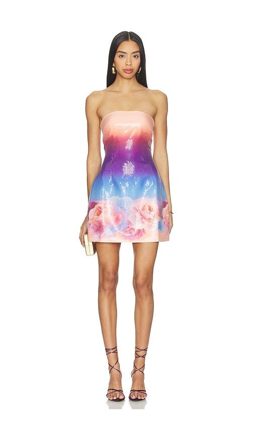 runaway the label ibiza strapless sequin mini dress in pink,purple.