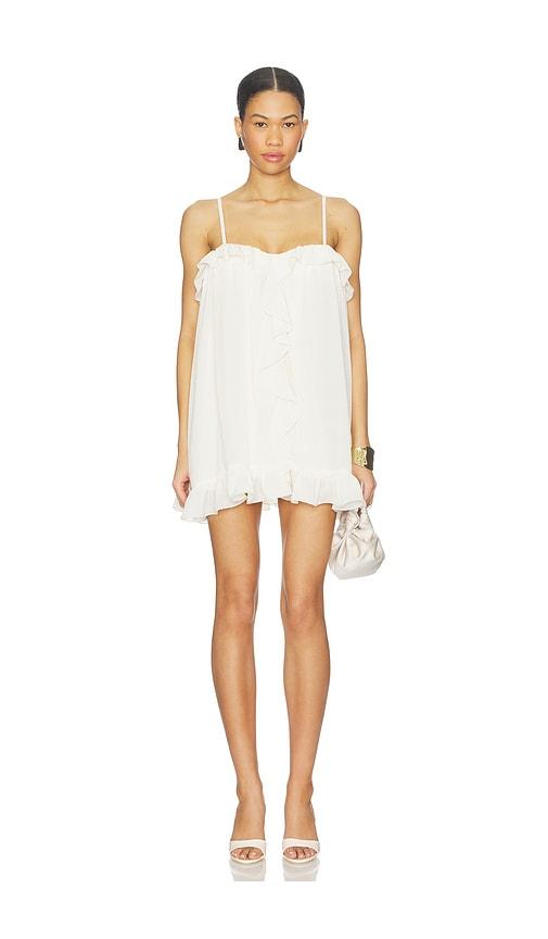 runaway the label kristia flounce ruffle mini dress in cream.
