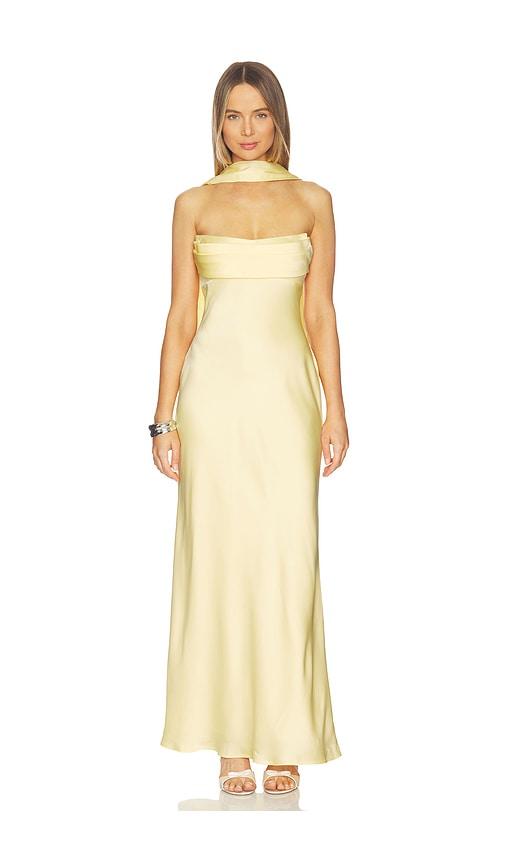 runaway the label madeleine strapless maxi dress in yellow.