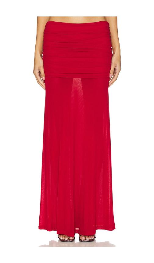 runaway the label meila maxi skirt in red.