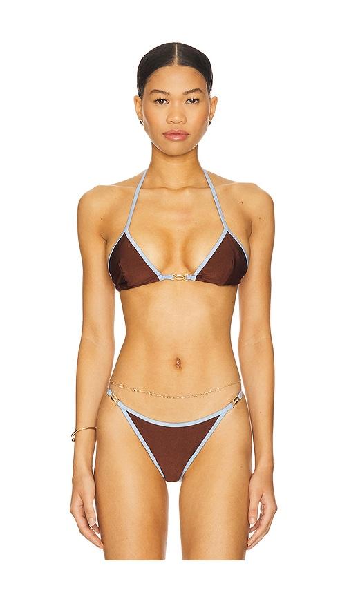 runaway the label miami bikini top in chocolate.