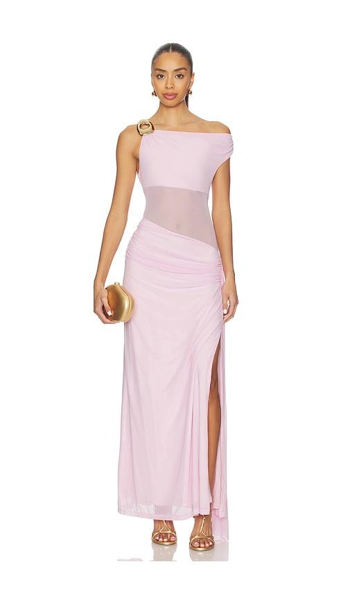 runaway the label naelle maxi dress in pink.