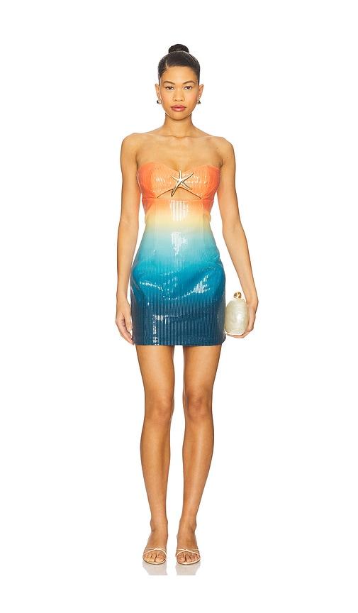 runaway the label stellar mini dress in orange,blue.