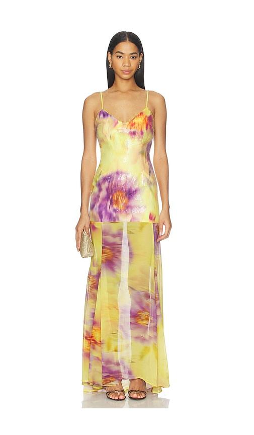 runaway the label tulia low back maxi dress in yellow.