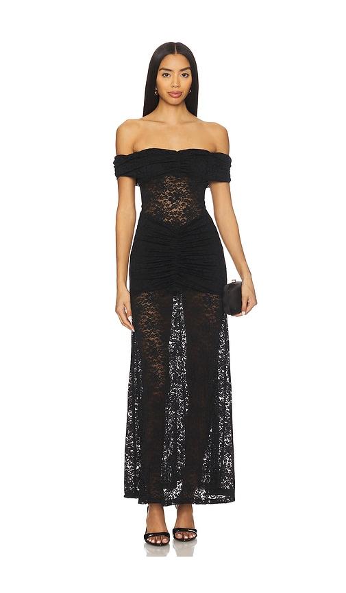 runaway the label vaneya lace maxi dress in black.