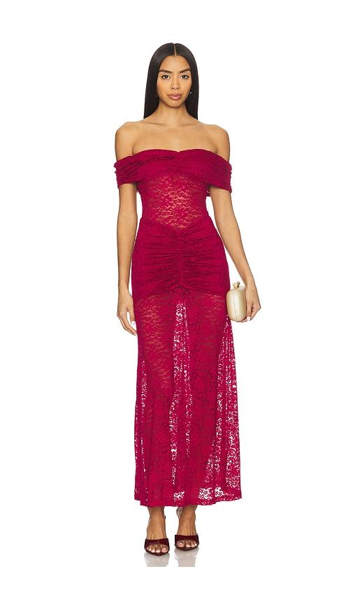 runaway the label vaneya lace maxi dress in red.