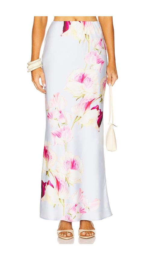 runaway the label verity maxi skirt in baby blue.