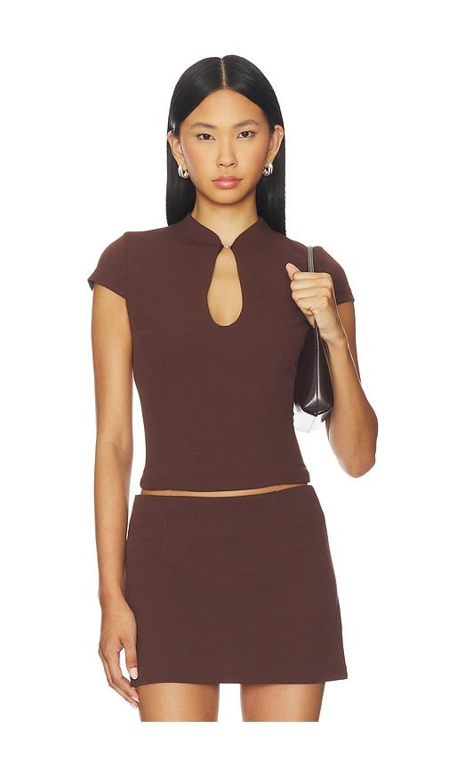 runaway the label vieno keyhole fitted top in chocolate.