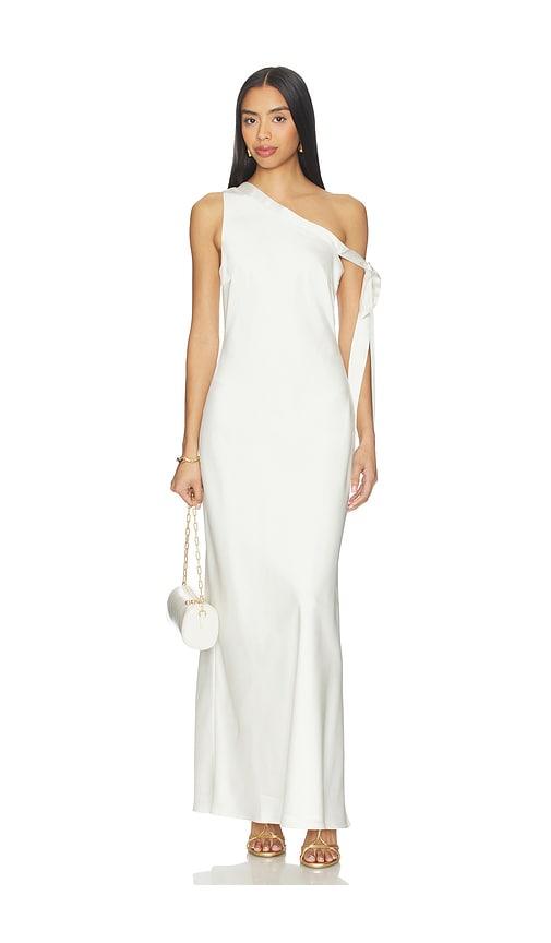 runaway the label viola one shoulder maxi dress in white.