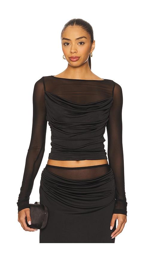 runaway the label wilona sleeved cowl top in black.