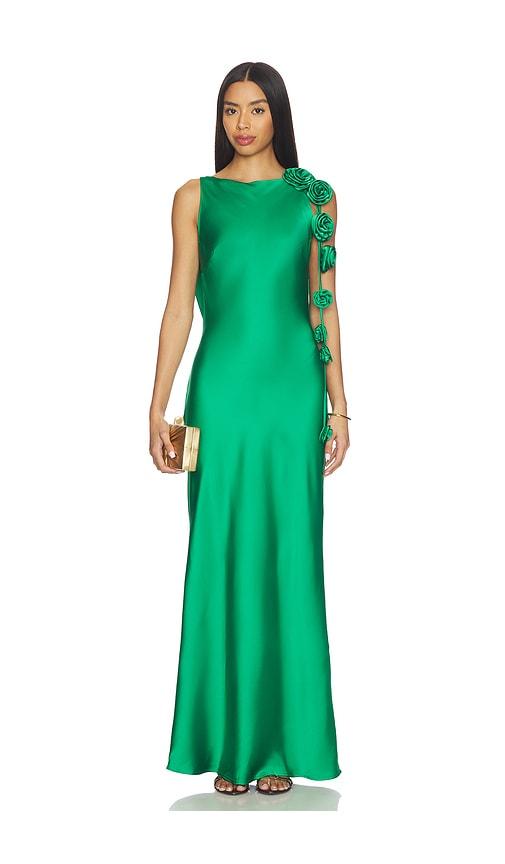 runaway the label zurina low back maxi dress in green.
