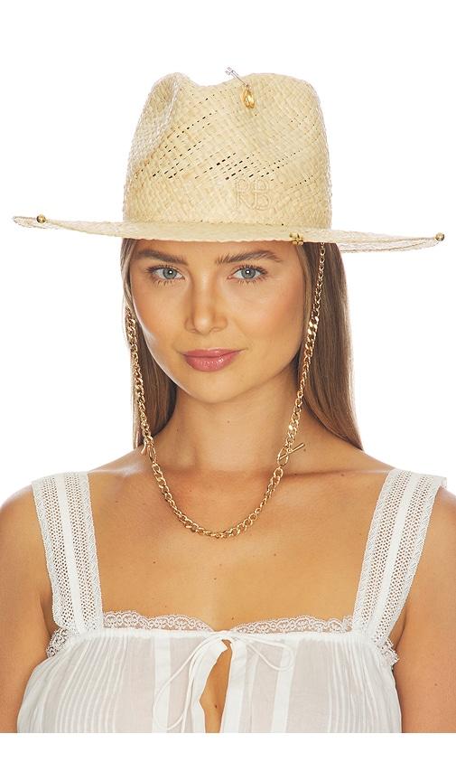ruslan baginskiy chain strap fedora hat in neutral.