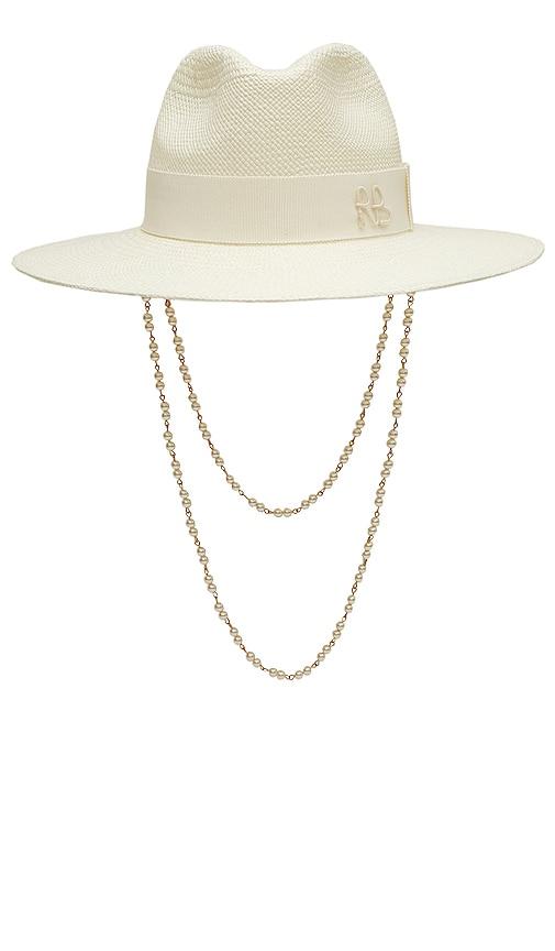 ruslan baginskiy double chain strap fedora hat in white.