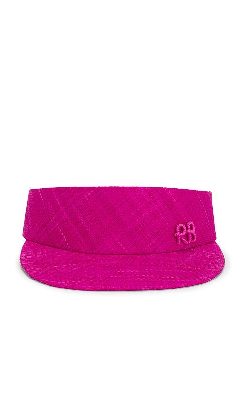 ruslan baginskiy monogram-embellished straw visor hat in pink.