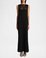 ruslan fringe yoke sleeveless column gown
