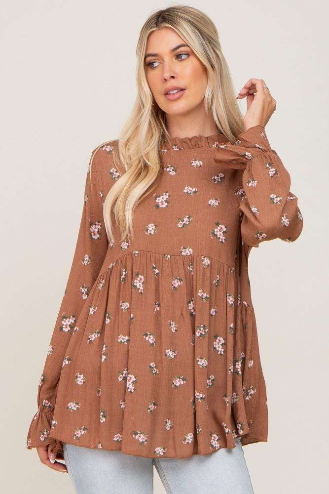 rust floral ruffle accent babydoll top