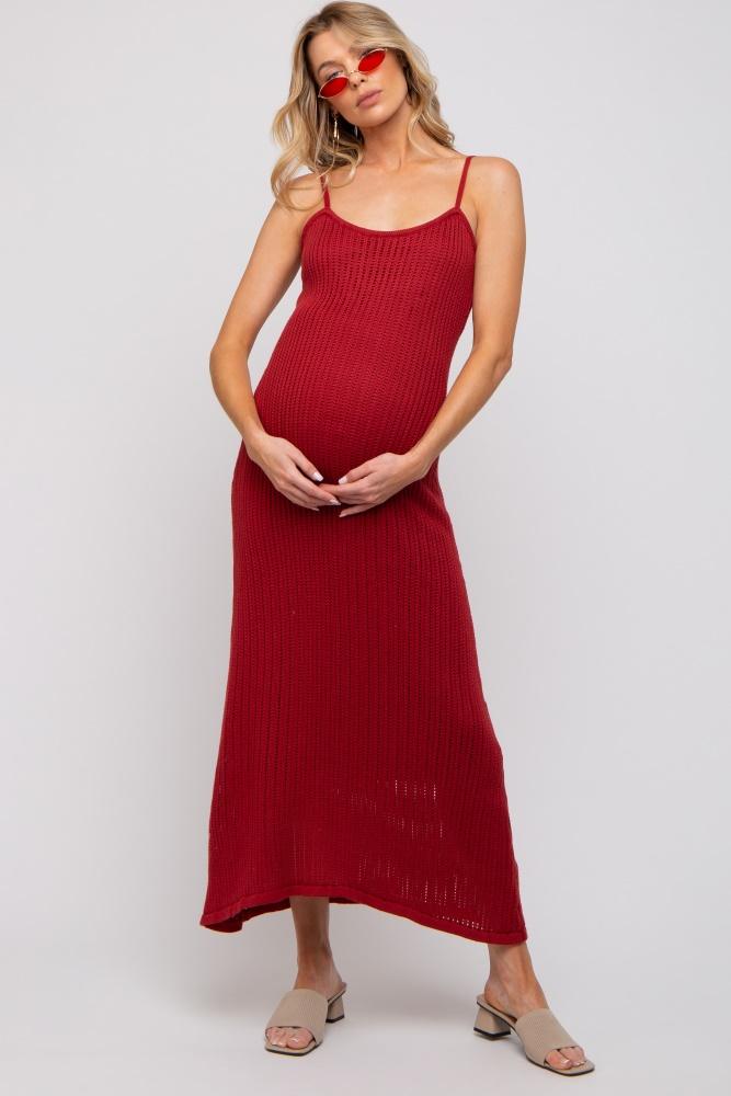 rust open knit crochet maternity midi dress