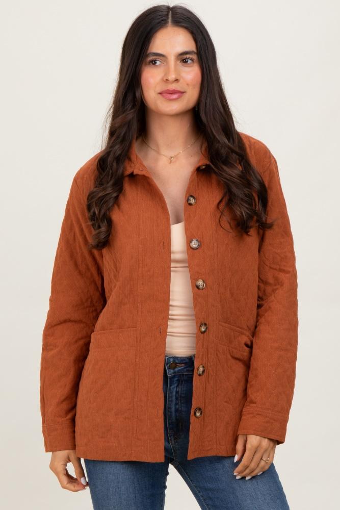rust quilted button jacket