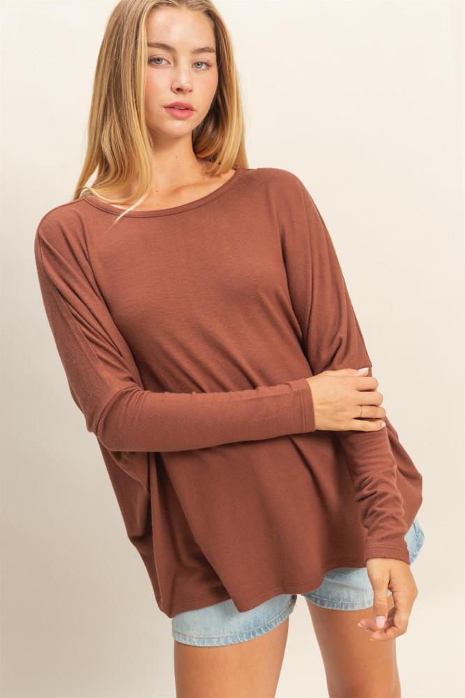 rust relaxed fit dolman long sleeve top