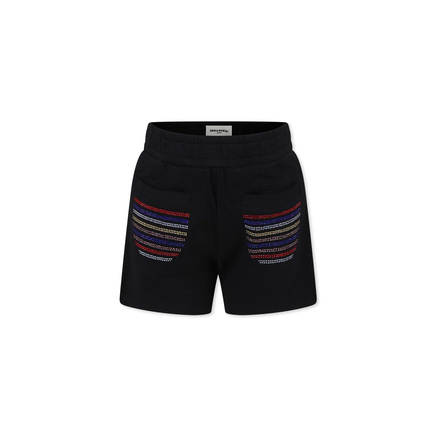 rykiel enfant black shorts for girl with logo