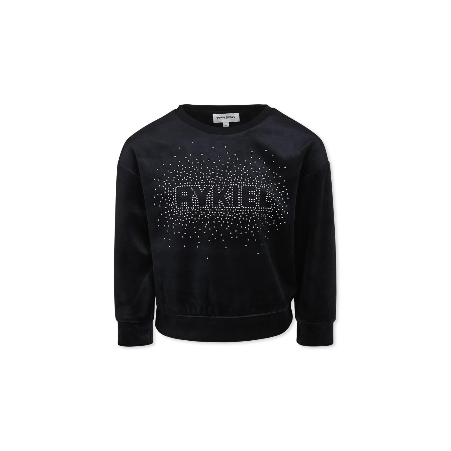 rykiel enfant black sweatshirt for girl with logo