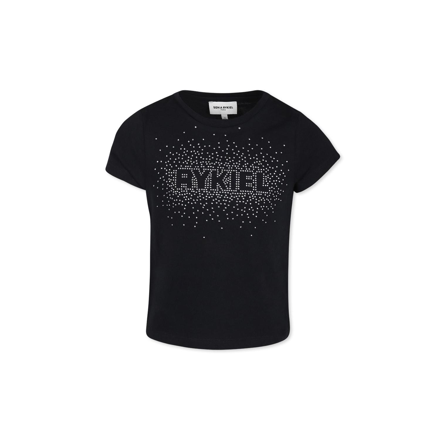 rykiel enfant black t-shirt for girl with logo