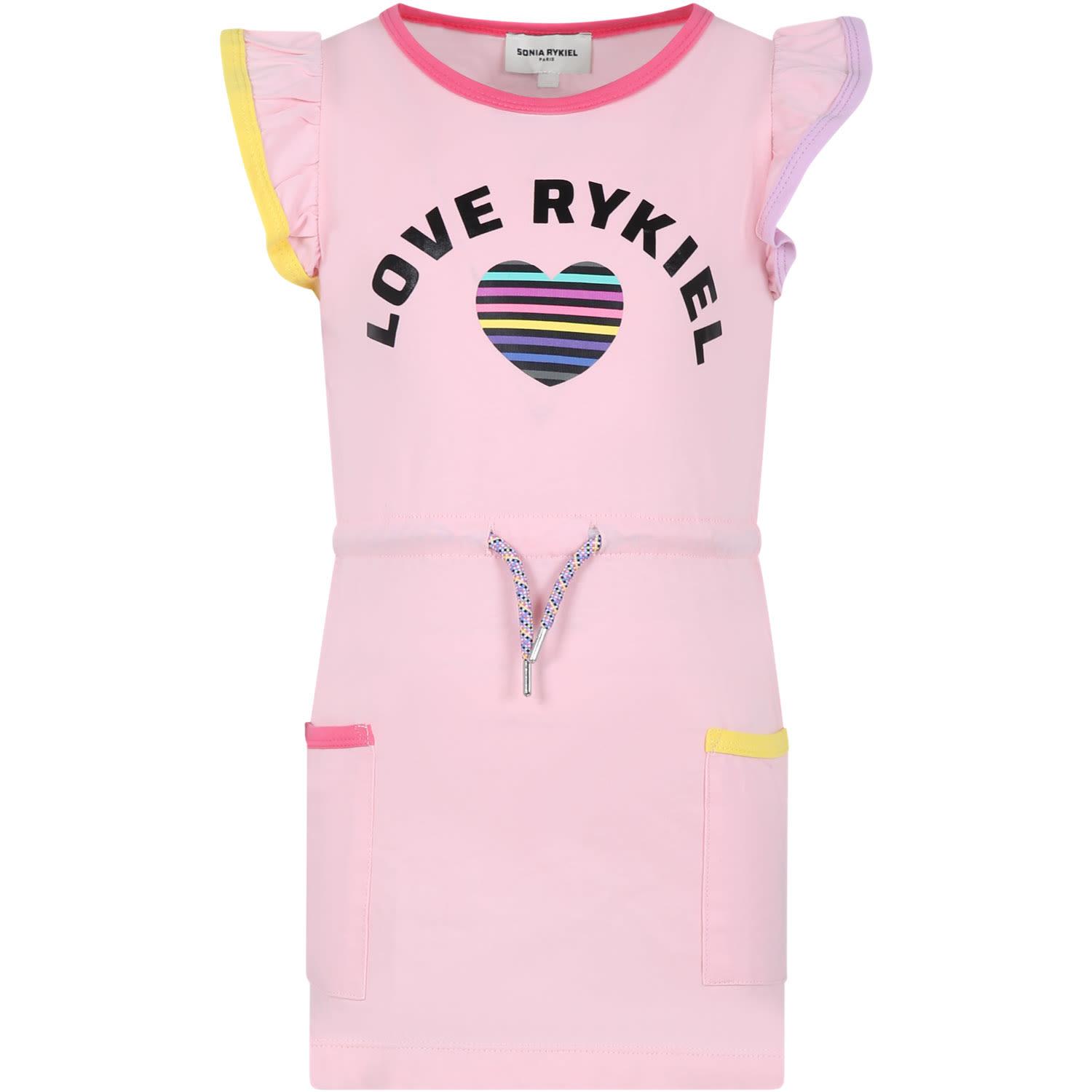 rykiel enfant pink dress for girl with logo and heart