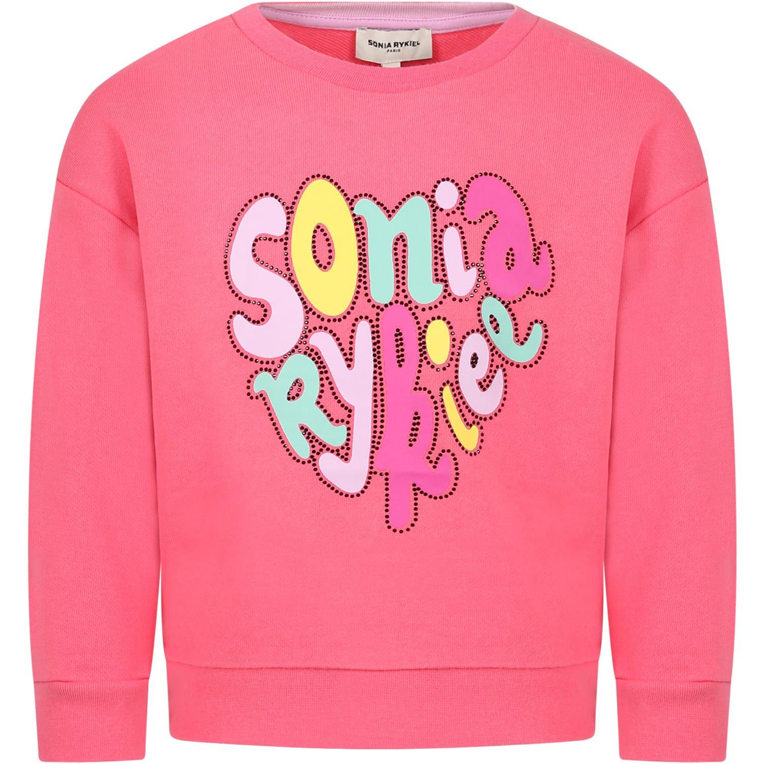 rykiel enfant pink sweatshirt for girl with logo