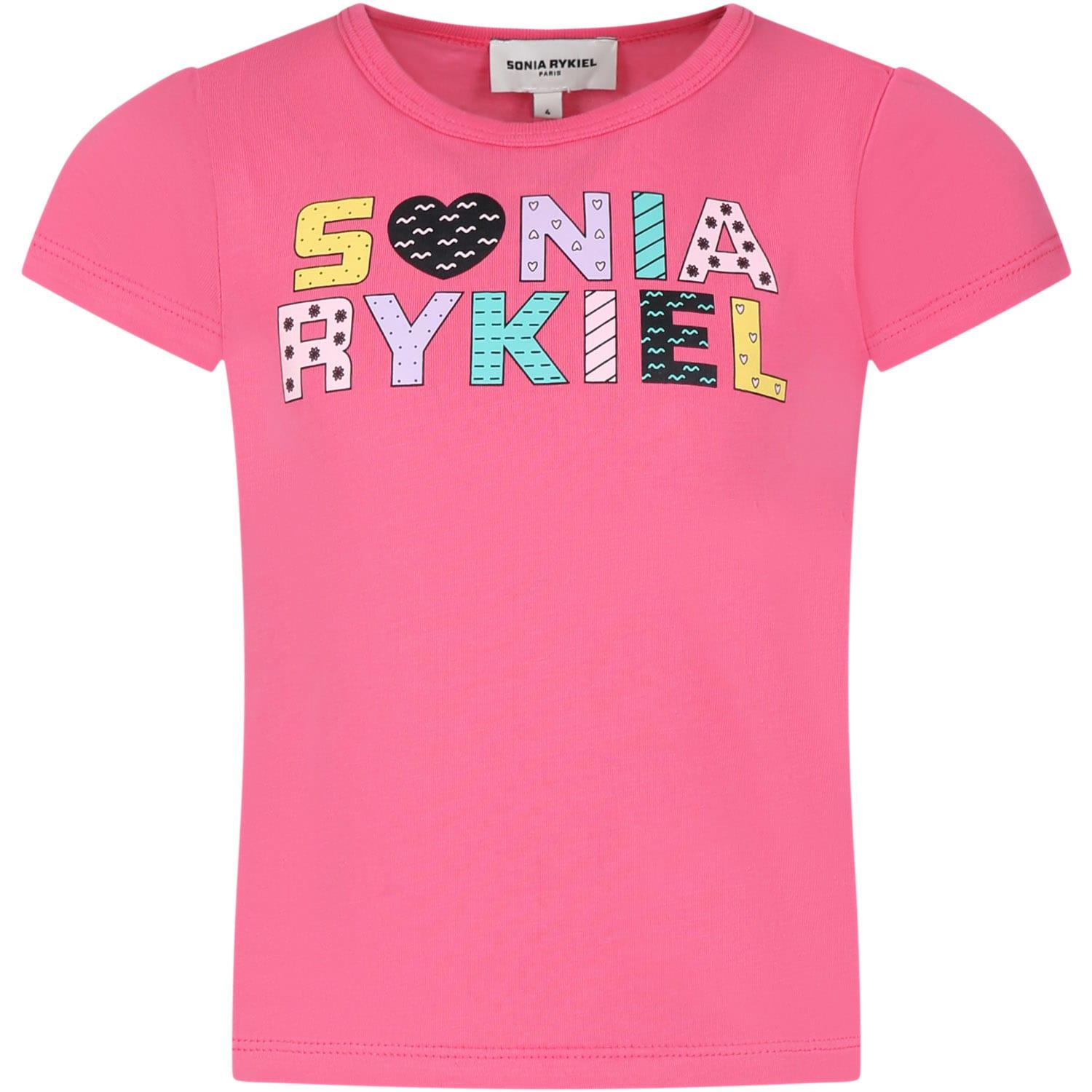 rykiel enfant pink t-shirt for girl with logo print