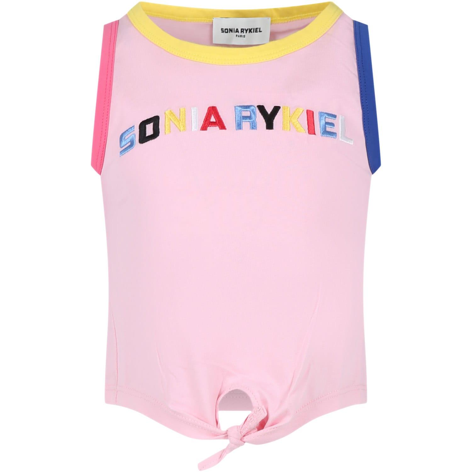 rykiel enfant pink tank top for girl with logo