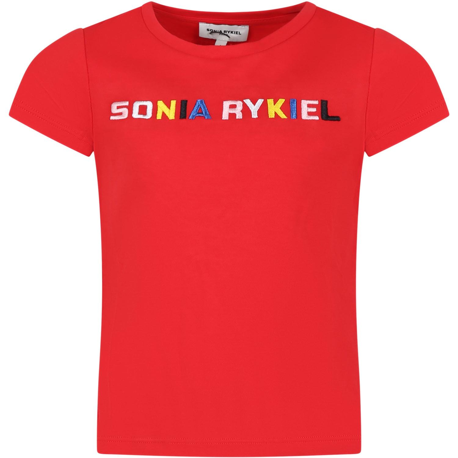 rykiel enfant red t-shirt for girl with logo