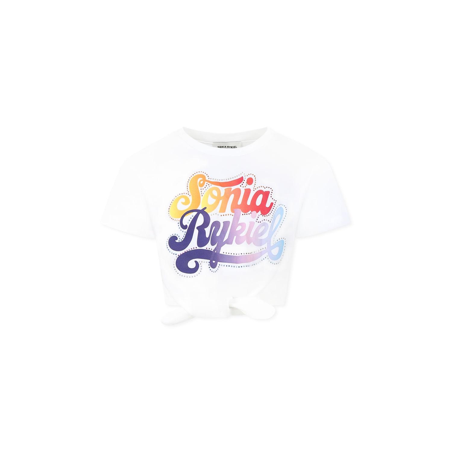 rykiel enfant white crop t-shirt for girl with logo