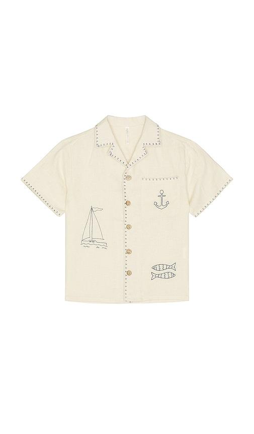 rylee + cru lapel collar shirt in cream.