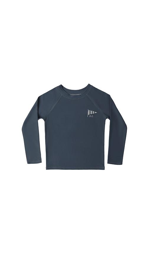 rylee + cru long sleeve rashguard swim top in navy.