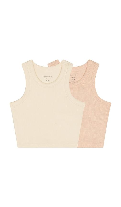 rylee + cru ribbed tank set in beige,blush.