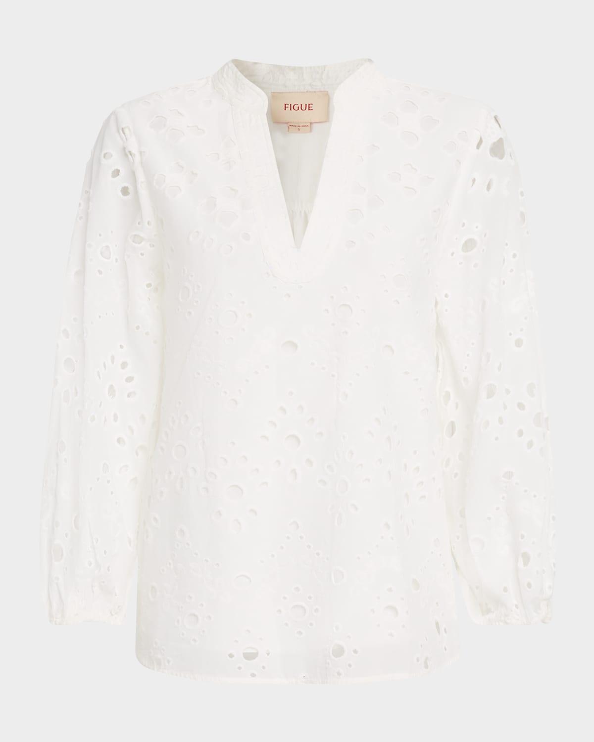rylie eyelet embroidered long-sleeve top