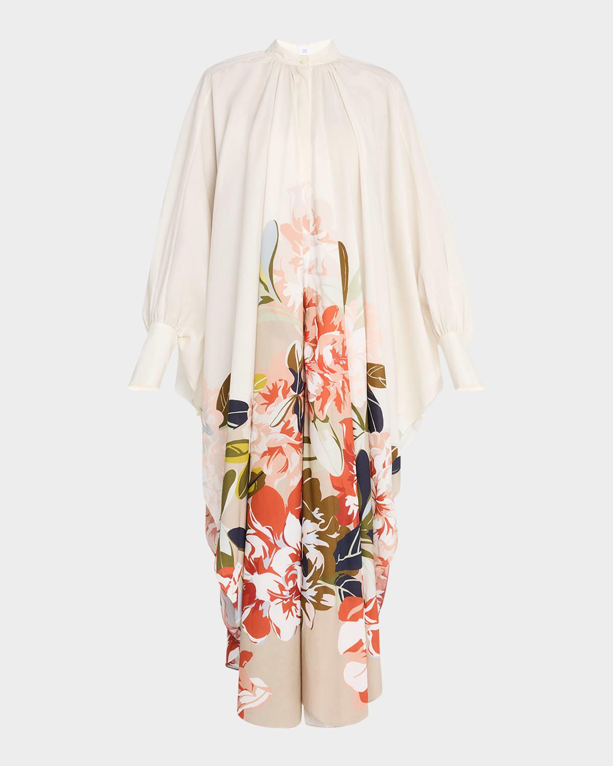 rysa floral print pleated voile caftan