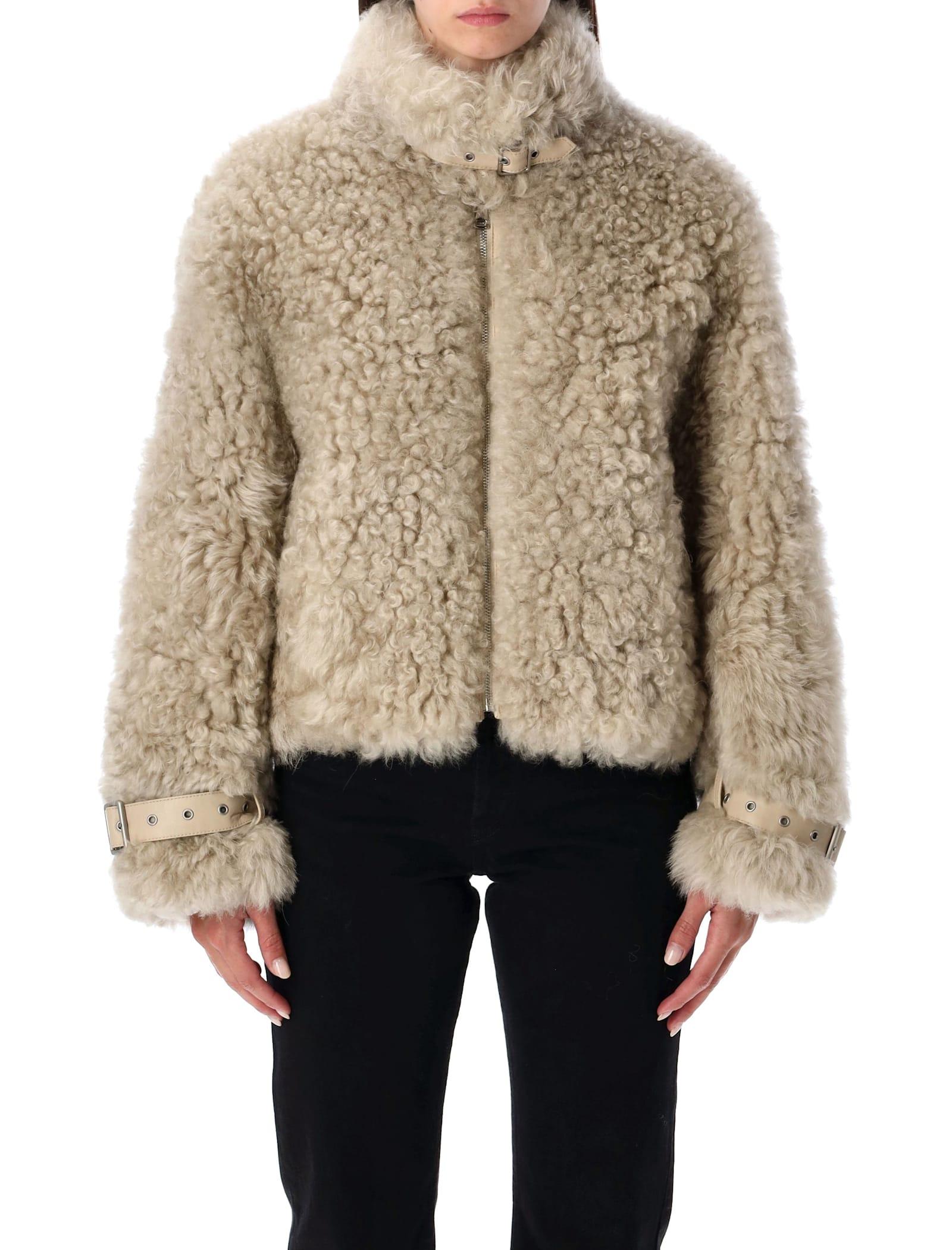 s. w.o. r.d 6.6.44 beige shearling jacket with high collar