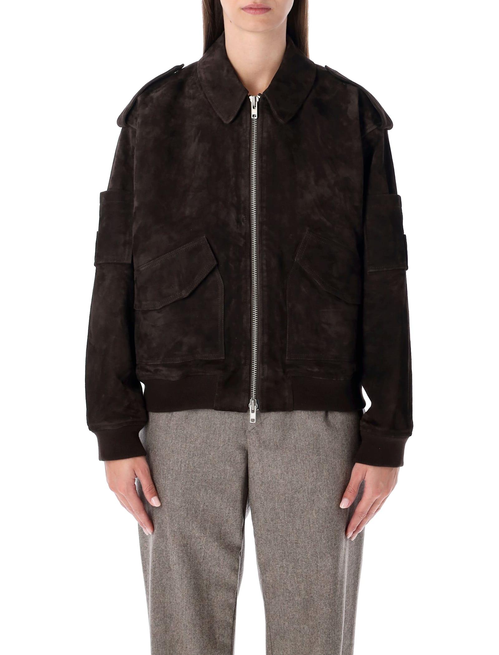 s. w.o. r.d 6.6.44 sword 6.6.44 brown suede bomber with patch pockets