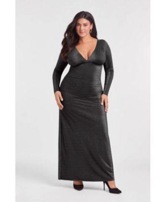 s3 apparel womens s3 sculpting shapewear shirred v neck long sleeve metallic maxi dress