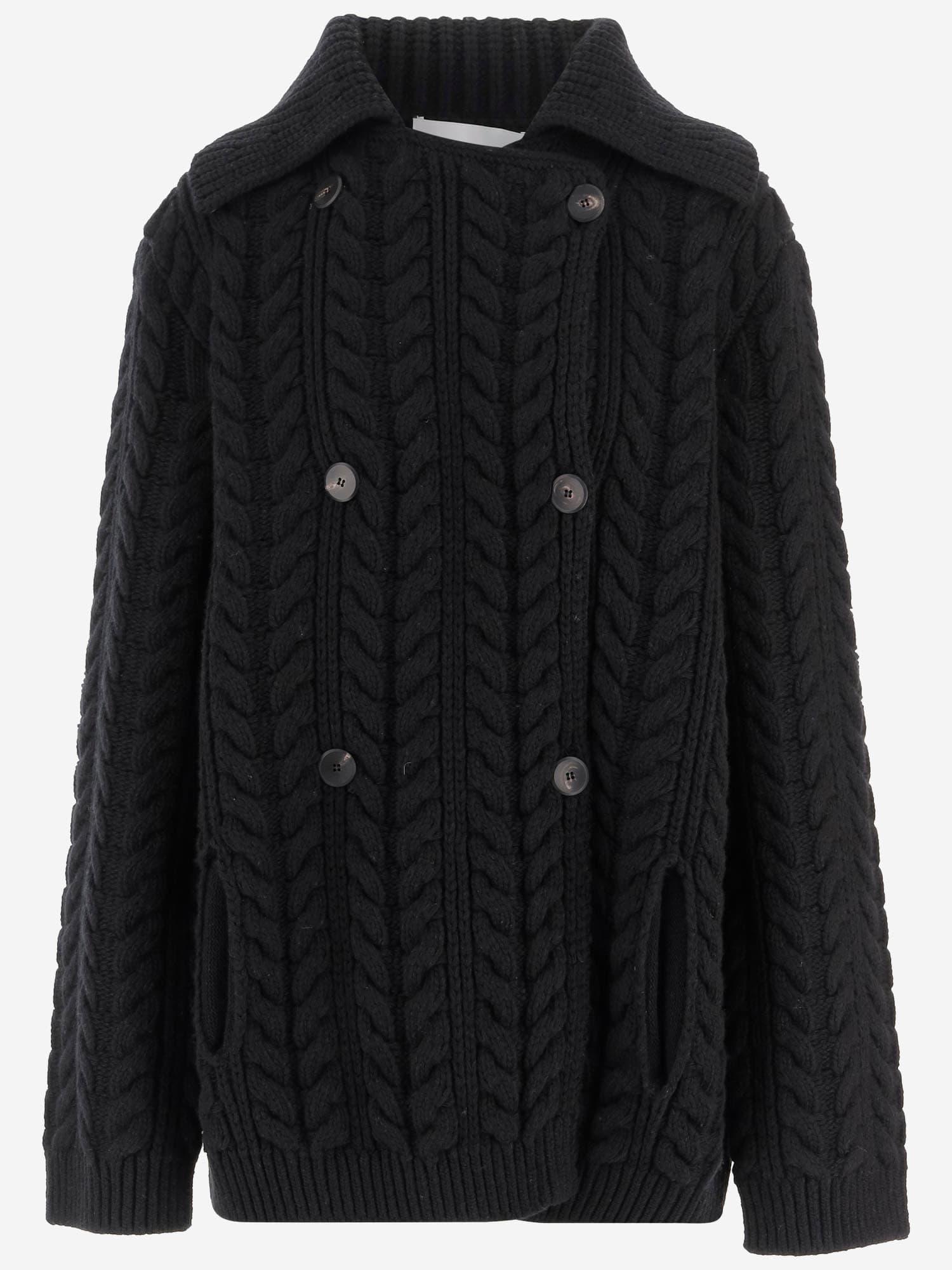 sa su phi double-breasted wool and cashmere jacket with cable knit