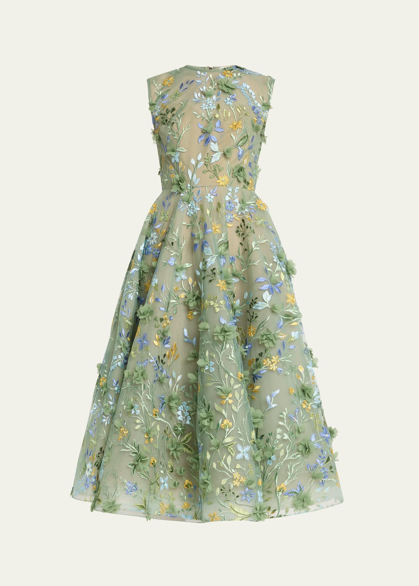 saba sleeveless floral-embroidered midi dress