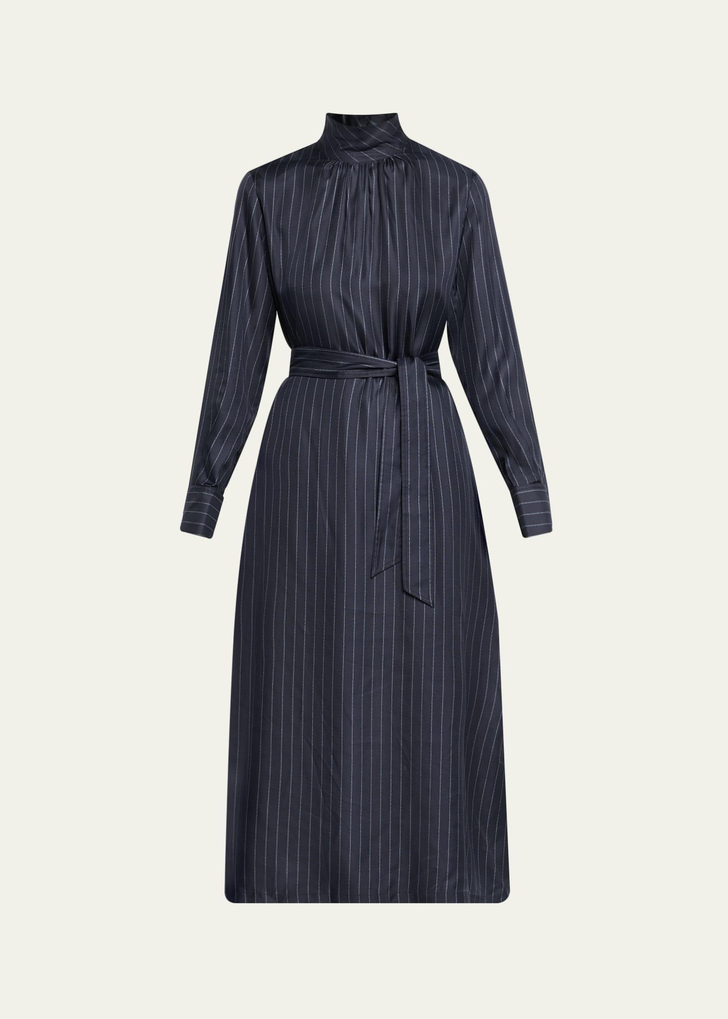 sabbia pinstripe silk midi dress