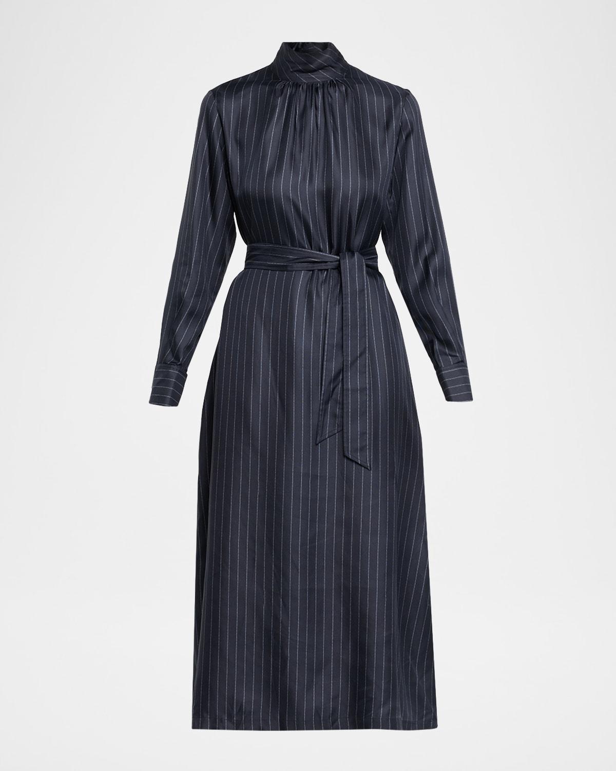 sabbia pinstripe silk midi dress