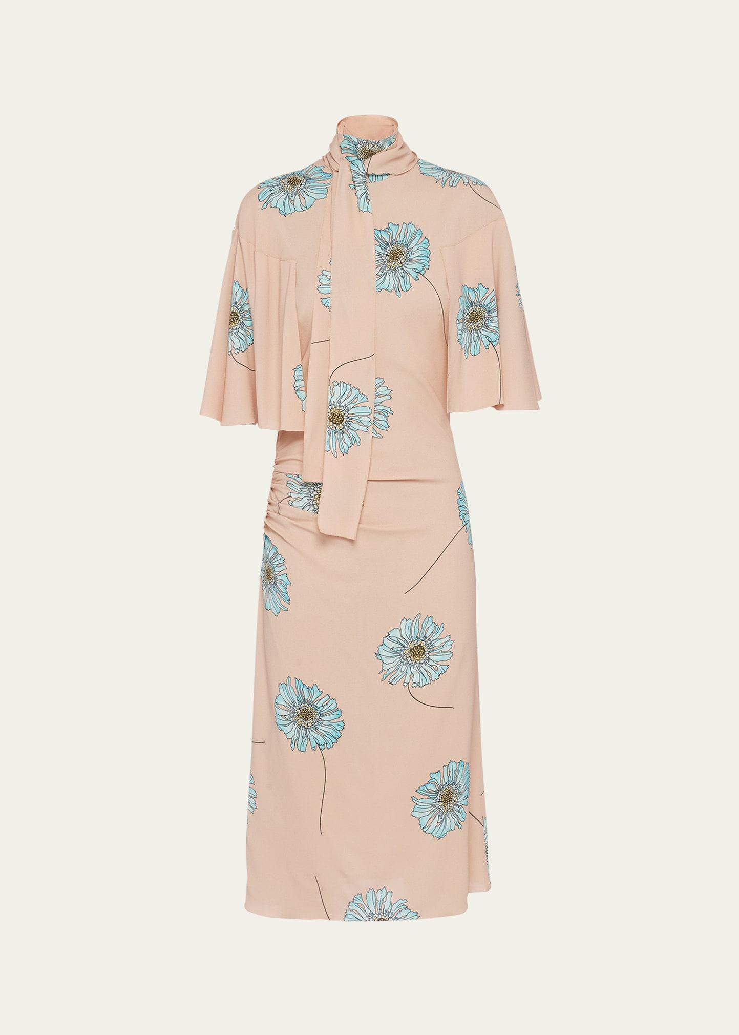 sable gerbera tie-neck midi dress