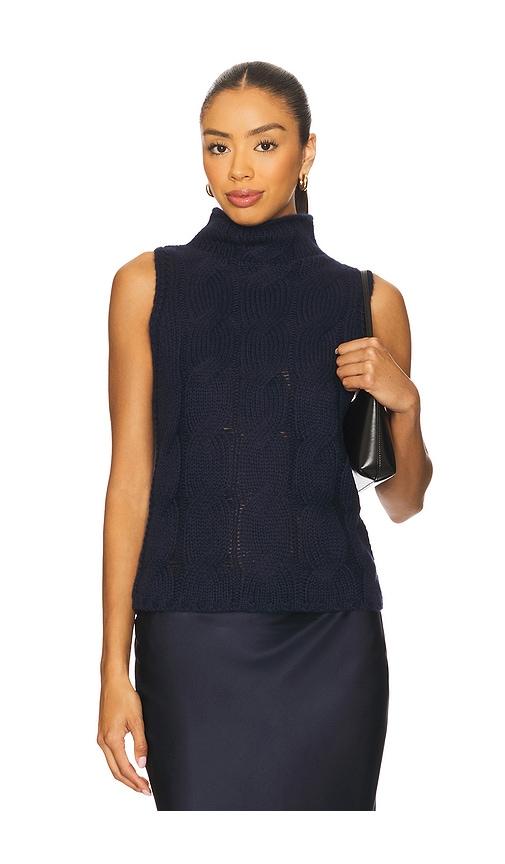 sablyn salvia sleeveless cable turtleneck sweater in navy.