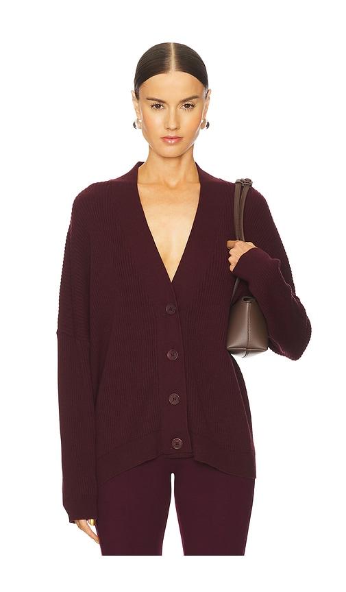 sablyn sparrow cashmere cardigan in burgundy.